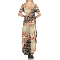 Hawaii Summer Maxi Dress Aloha Tribal Pattern Beige Version LT9 - Polynesian Pride