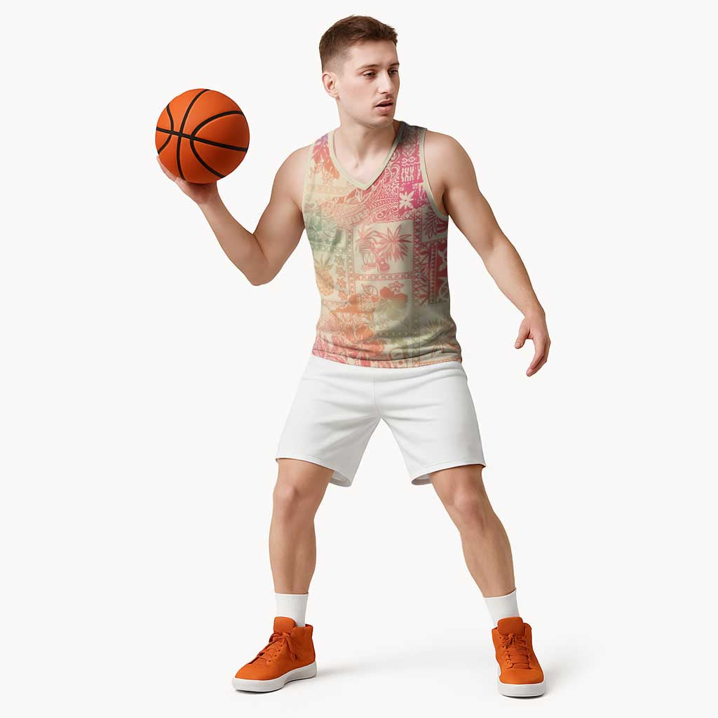 Hawaii Sweat Pink Ombre Basketball Jersey Aloha Tribal Pattern - Polynesian Pride