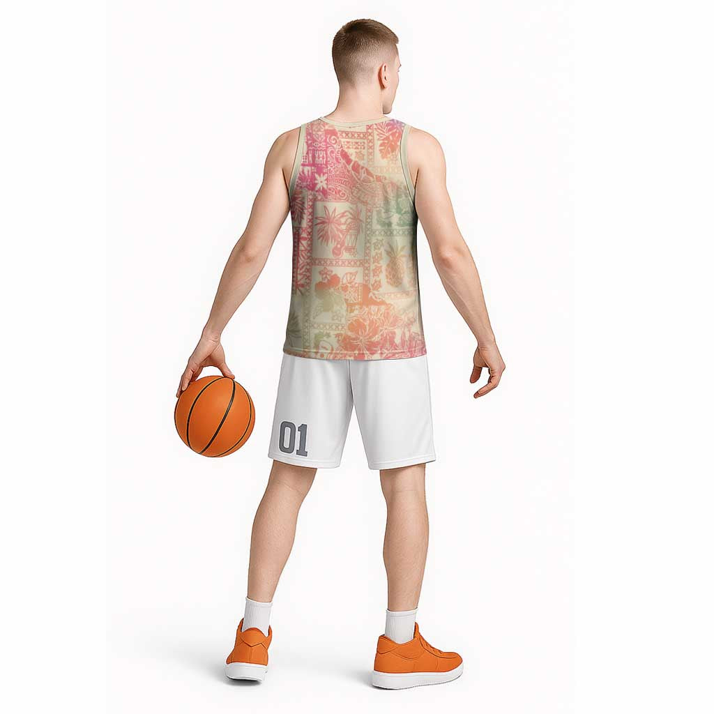 Hawaii Sweat Pink Ombre Basketball Jersey Aloha Tribal Pattern - Polynesian Pride
