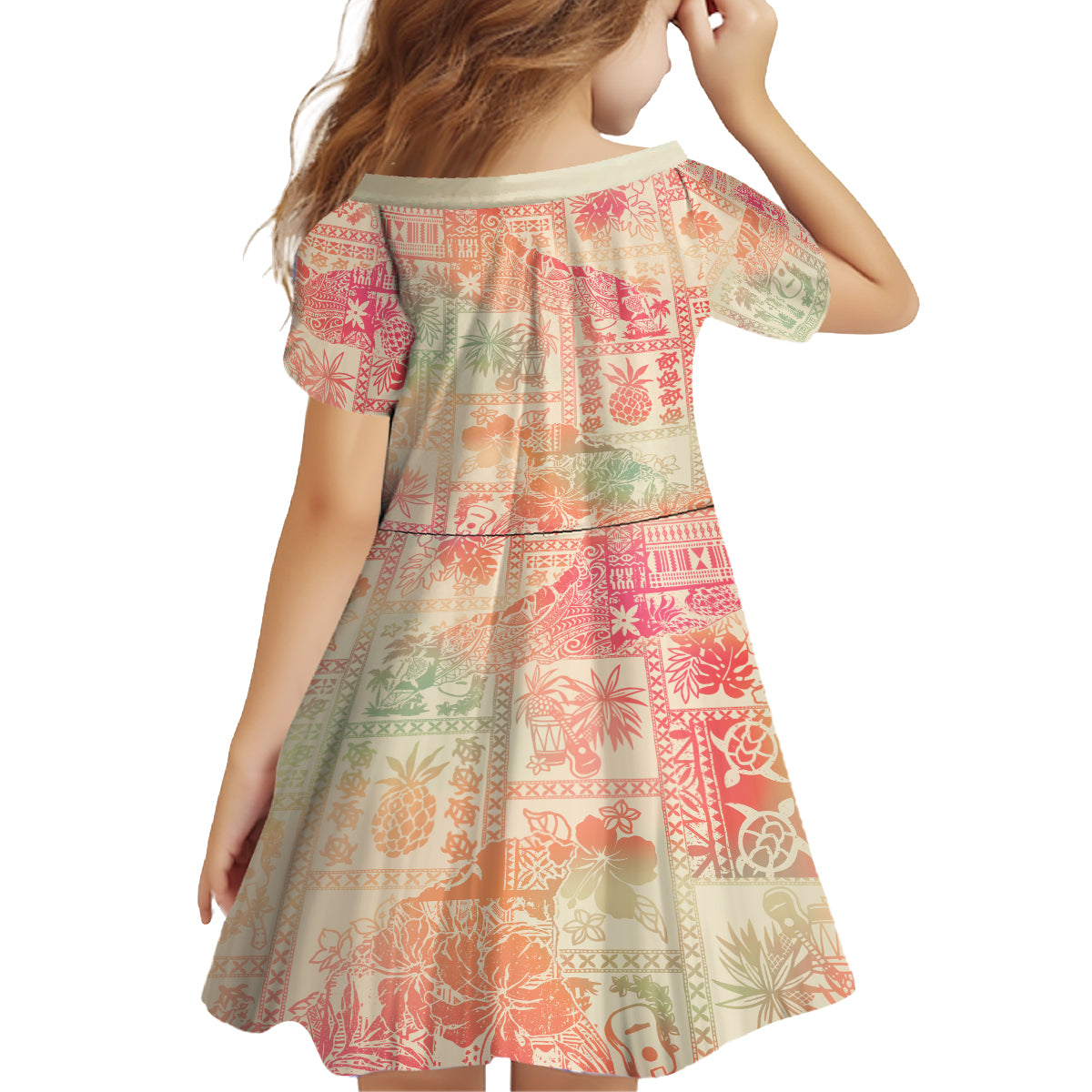 Hawaii Kid Short Sleeve Dress Aloha Tribal Pattern Sweat Pink Ombre LT9 - Polynesian Pride