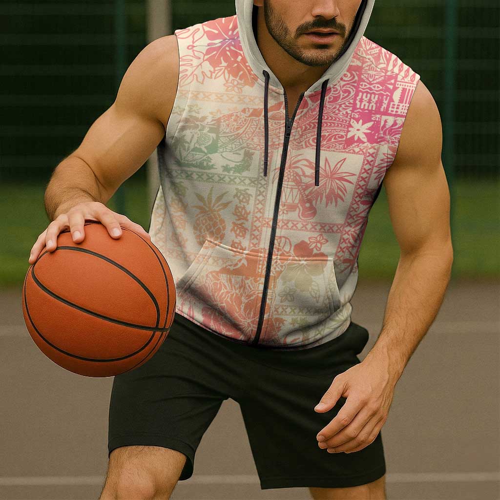 Hawaii Sweat Pink Ombre Sleeveless Zip Hoodie Aloha Tribal Pattern - Polynesian Pride