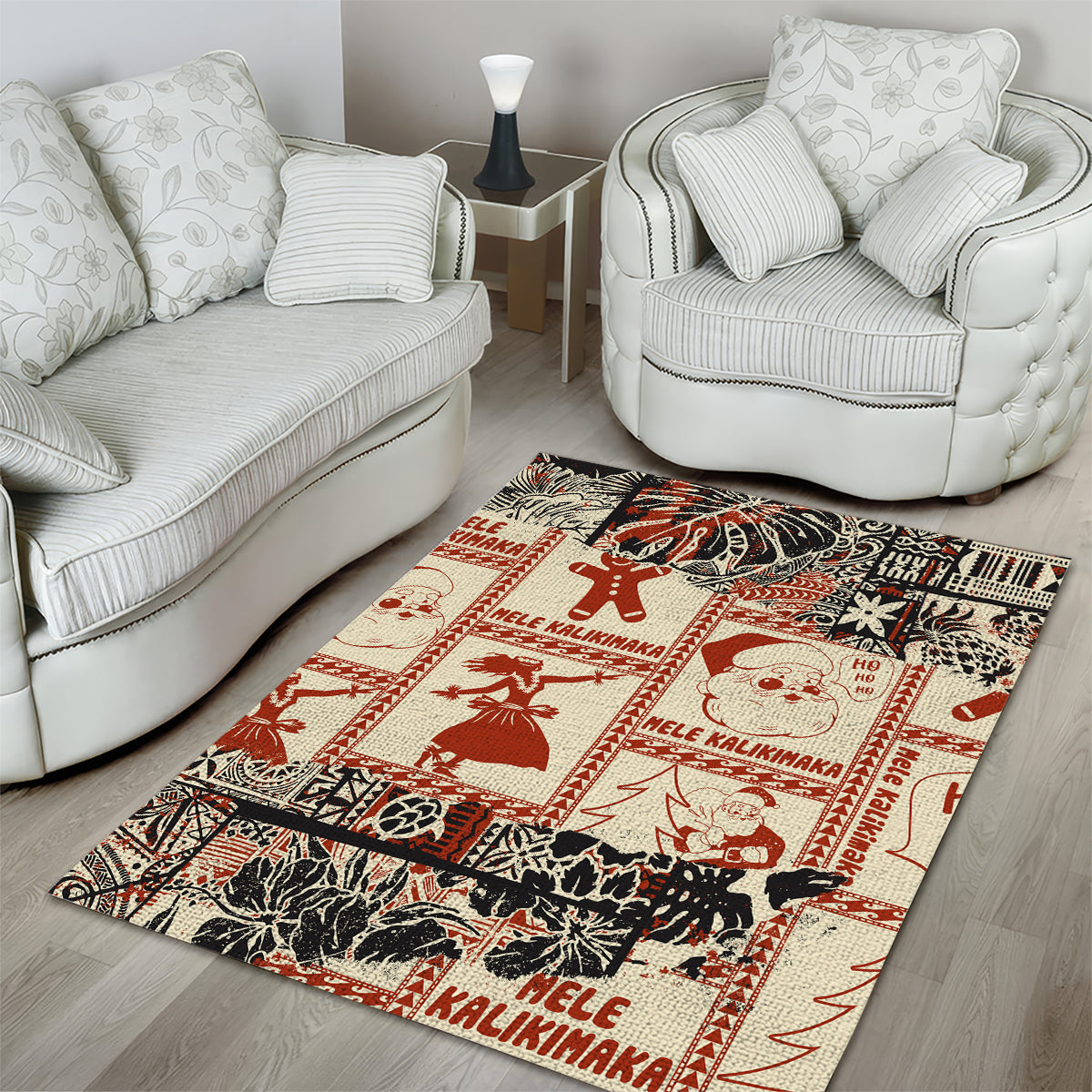 Aloha Hawaii Christmas Area Rug Mele Kalikimaka Tapa Tribal Retro Style LT9 - Polynesian Pride