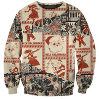 Aloha Hawaii Christmas Sweatshirt Mele Kalikimaka Tapa Tribal Retro Style LT9 Unisex Beige - Polynesian Pride