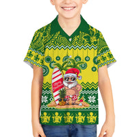 Cook Islands Christmas Family Matching Puletasi Dress and Hawaiian Shirt Santa Beach Meri Kiritimiti LT9 Son's Shirt Green - Polynesian Pride