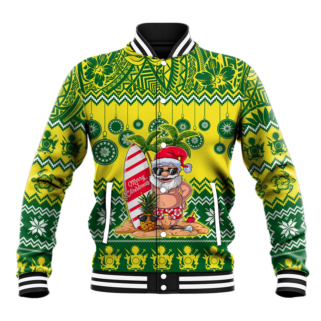 Personalised Cook Islands Christmas Baseball Jacket Santa Beach Meri Kiritimiti LT9 Unisex Green - Polynesian Pride