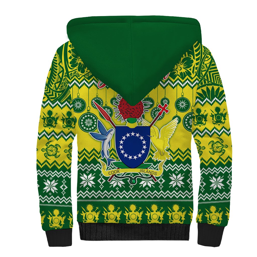 Personalised Cook Islands Christmas Sherpa Hoodie Santa Beach Meri Kiritimiti LT9 - Polynesian Pride