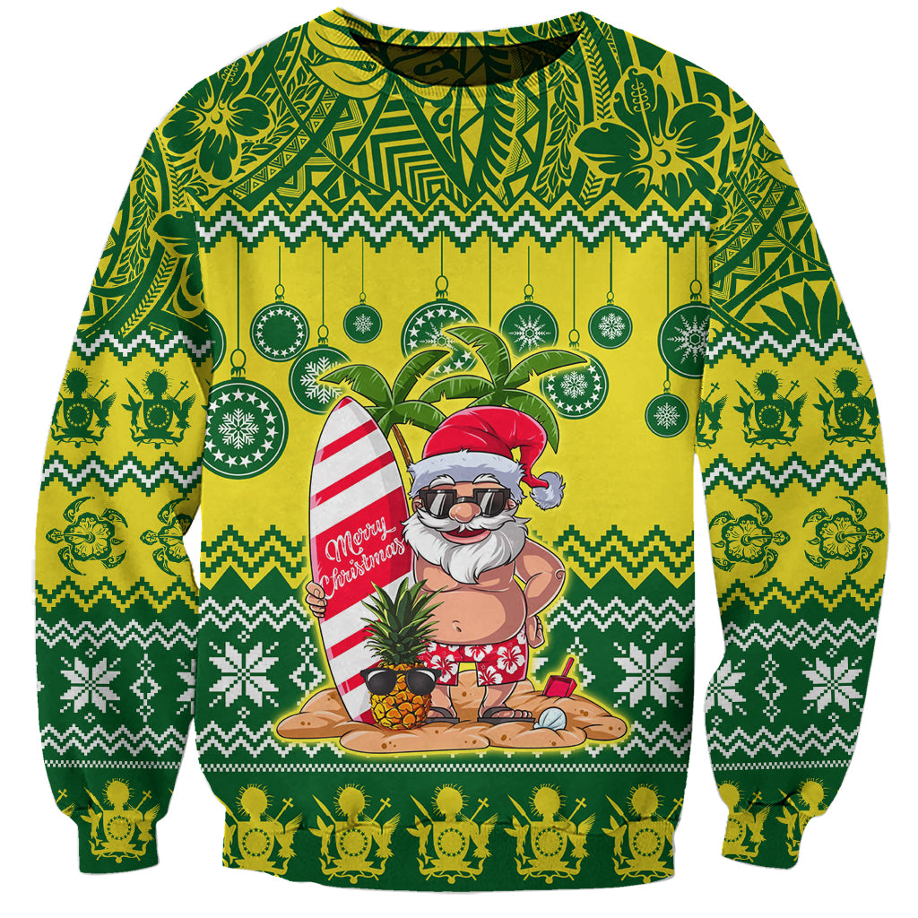 Personalised Cook Islands Christmas Sweatshirt Santa Beach Meri Kiritimiti LT9 Unisex Green - Polynesian Pride
