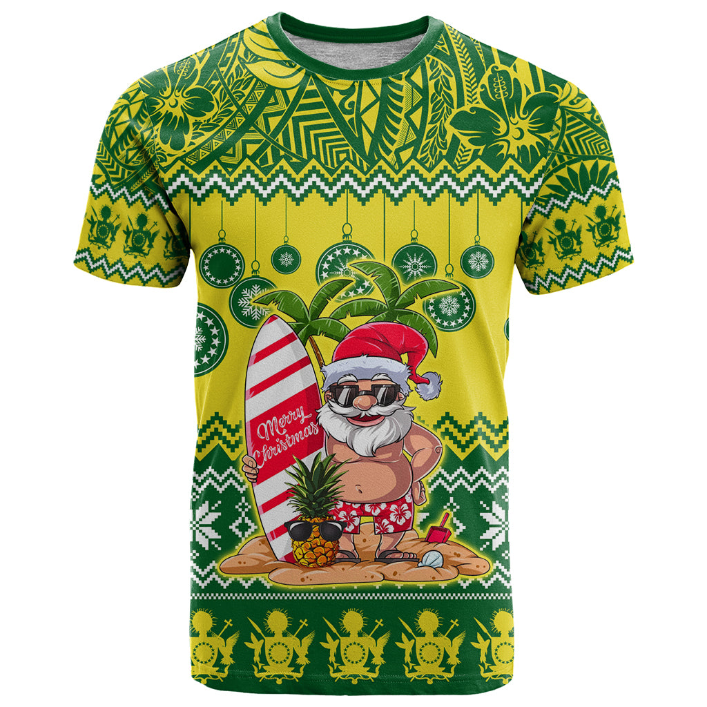 Personalised Cook Islands Christmas T Shirt Santa Beach Meri Kiritimiti LT9 Green - Polynesian Pride