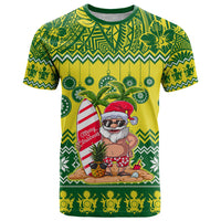 Personalised Cook Islands Christmas T Shirt Santa Beach Meri Kiritimiti LT9 Green - Polynesian Pride