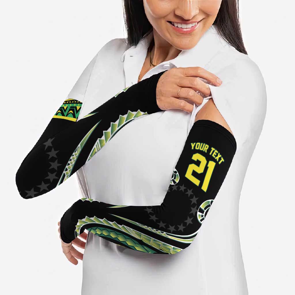 Custom Rugby Cook Islands Avaiki Arm Sleeves Black Kuki Airani Tribal Maori Inspired - Polynesian Pride
