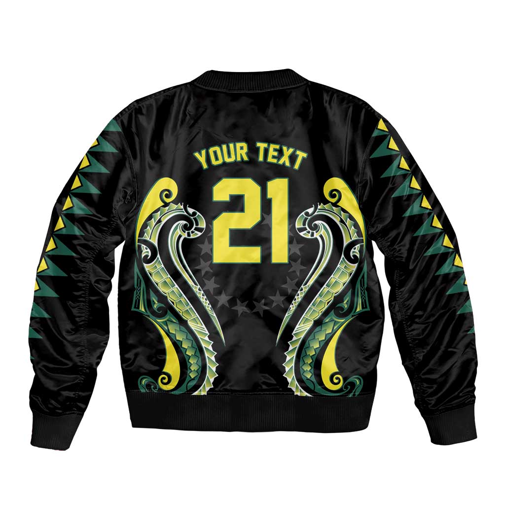 Custom Rugby Cook Islands Avaiki Bomber Jacket Black Kuki Airani Tribal Maori Inspired - Polynesian Pride