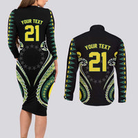 Custom Rugby Cook Islands Avaiki Couples Matching Long Sleeve Bodycon Dress and Long Sleeve Button Shirt Black Kuki Airani Tribal Maori Inspired LT9 - Polynesian Pride