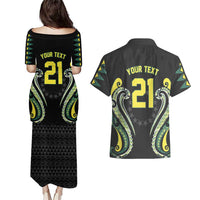 Custom Rugby Cook Islands Avaiki Couples Matching Puletasi and Hawaiian Shirt Black Kuki Airani Tribal Maori Inspired LT9 - Polynesian Pride