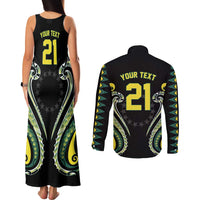 Custom Rugby Cook Islands Avaiki Couples Matching Tank Maxi Dress and Long Sleeve Button Shirt Black Kuki Airani Tribal Maori Inspired LT9 - Polynesian Pride