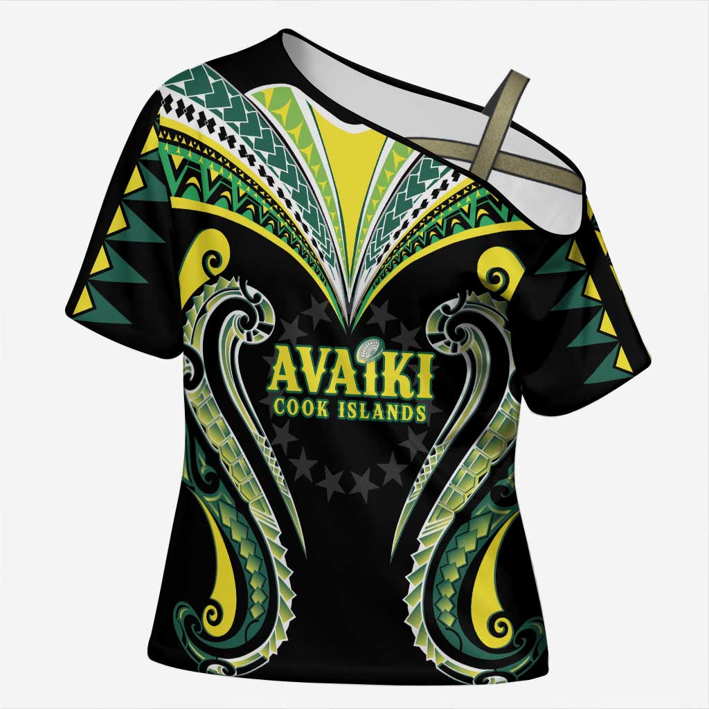 Custom Rugby Cook Islands Avaiki Cross Shoulder Shirt Black Kuki Airani Tribal Maori Inspired LT9 Female Black - Polynesian Pride
