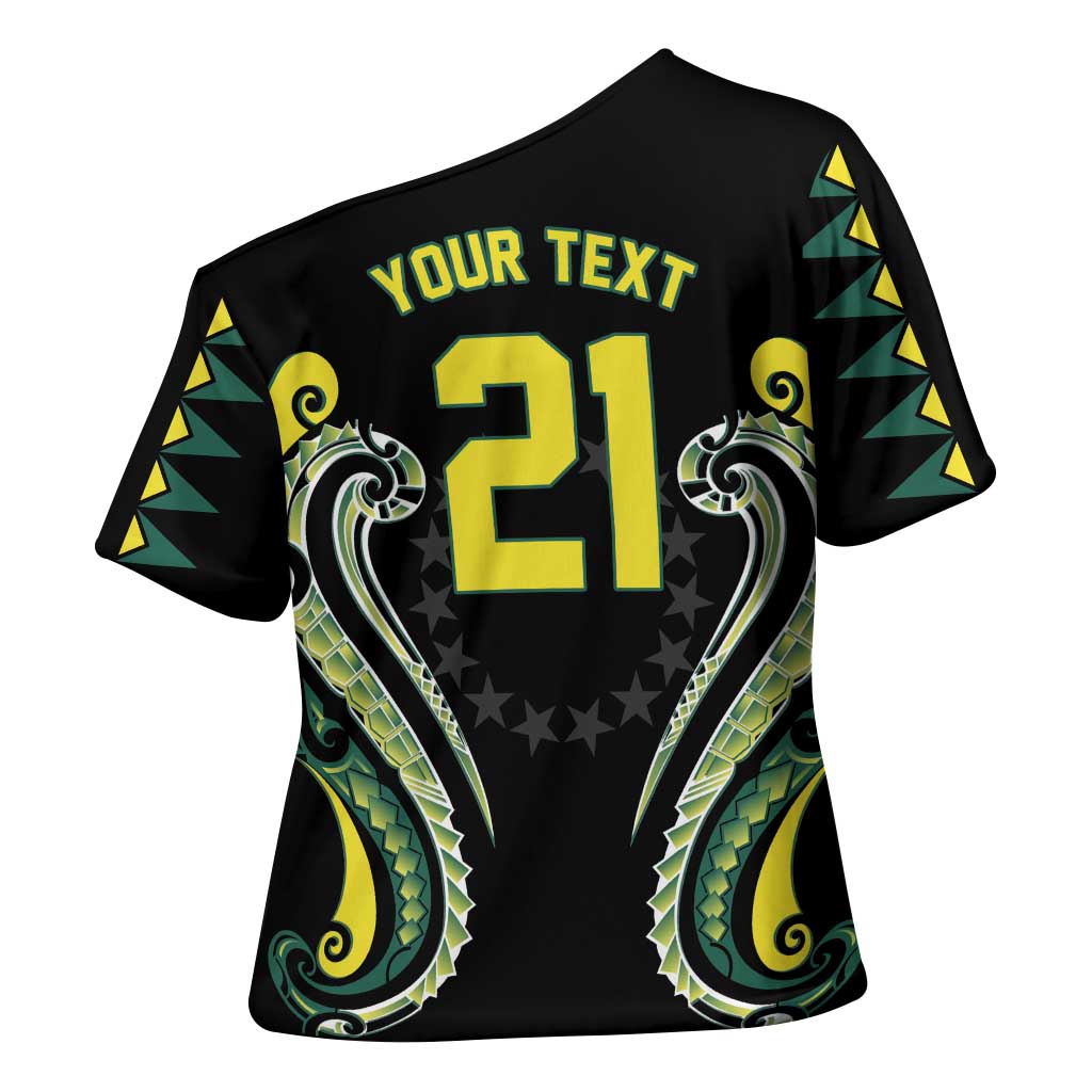 Custom Rugby Cook Islands Avaiki Cross Shoulder Shirt Black Kuki Airani Tribal Maori Inspired LT9 - Polynesian Pride