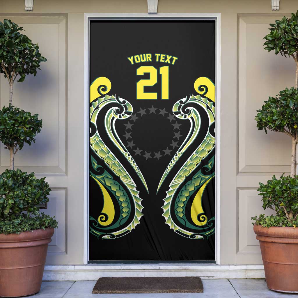 Custom Rugby Cook Islands Avaiki Door Cover Black Kuki Airani Tribal Maori Inspired LT9 Black - Polynesian Pride