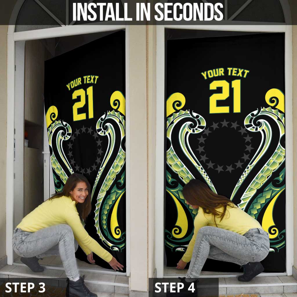 Custom Rugby Cook Islands Avaiki Door Cover Black Kuki Airani Tribal Maori Inspired LT9 - Polynesian Pride