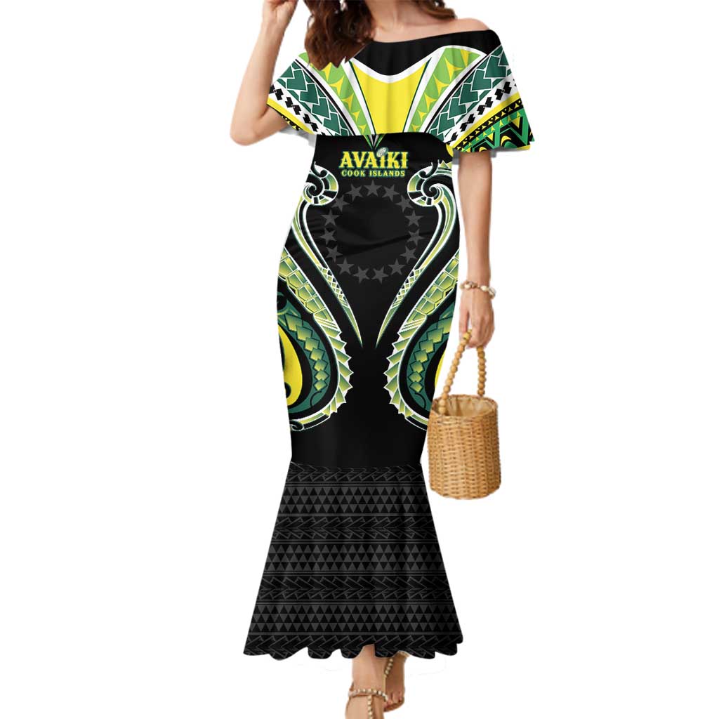 Custom Rugby Cook Islands Avaiki Family Matching Mermaid Dress and Hawaiian Shirt Black Kuki Airani Tribal Maori Inspired LT9 Mom's Dress Black - Polynesian Pride