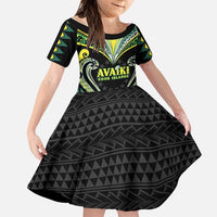 Custom Rugby Cook Islands Avaiki Family Matching Off Shoulder Maxi Dress and Hawaiian Shirt Black Kuki Airani Tribal Maori Inspired LT9 Daughter's Dress Black - Polynesian Pride
