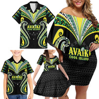 Custom Rugby Cook Islands Avaiki Family Matching Off Shoulder Short Dress and Hawaiian Shirt Black Kuki Airani Tribal Maori Inspired LT9 - Polynesian Pride
