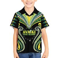 Custom Rugby Cook Islands Avaiki Family Matching Tank Maxi Dress and Hawaiian Shirt Black Kuki Airani Tribal Maori Inspired LT9 Son's Shirt Black - Polynesian Pride