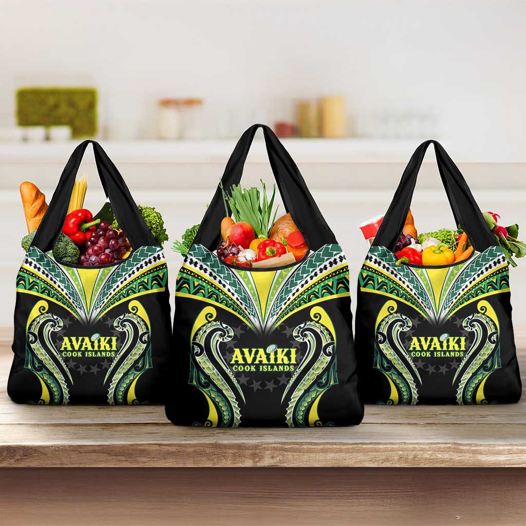 Rugby Cook Islands Avaiki Grocery Bag Black Kuki Airani Tribal Maori Inspired LT9 3-pack One Size Black - Polynesian Pride