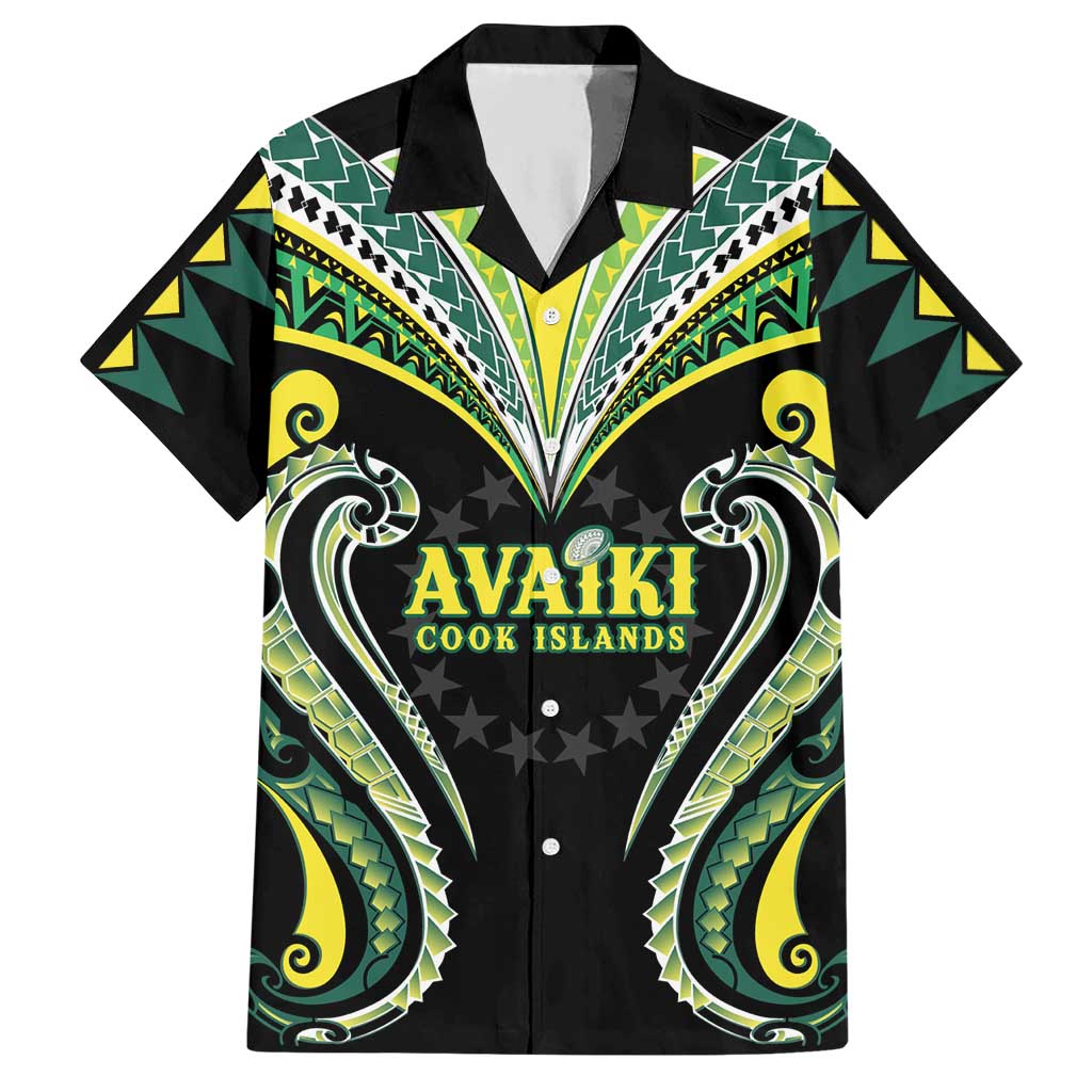 Custom Rugby Cook Islands Avaiki Hawaiian Shirt Black Kuki Airani Tribal Maori Inspired LT9 Black - Polynesian Pride