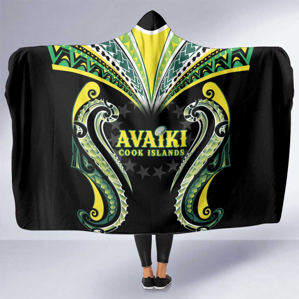 Rugby Cook Islands Avaiki Hooded Blanket Black Kuki Airani Tribal Maori Inspired LT9 One Size Black - Polynesian Pride