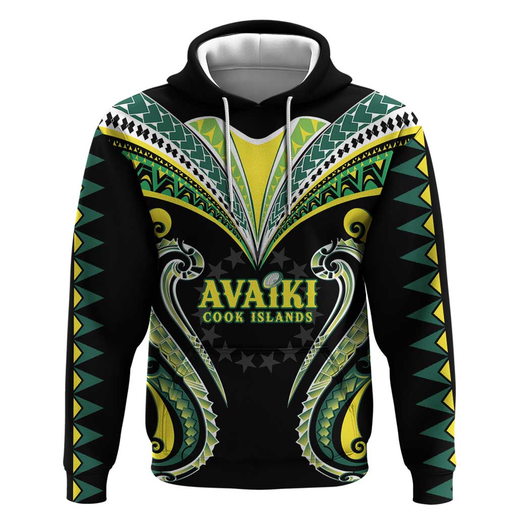 Custom Rugby Cook Islands Avaiki Hoodie Black Kuki Airani Tribal Maori Inspired LT9 Pullover Hoodie Black - Polynesian Pride