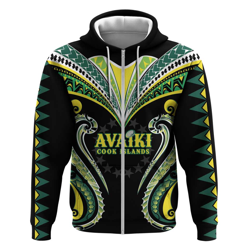 Custom Rugby Cook Islands Avaiki Hoodie Black Kuki Airani Tribal Maori Inspired LT9 Zip Hoodie Black - Polynesian Pride