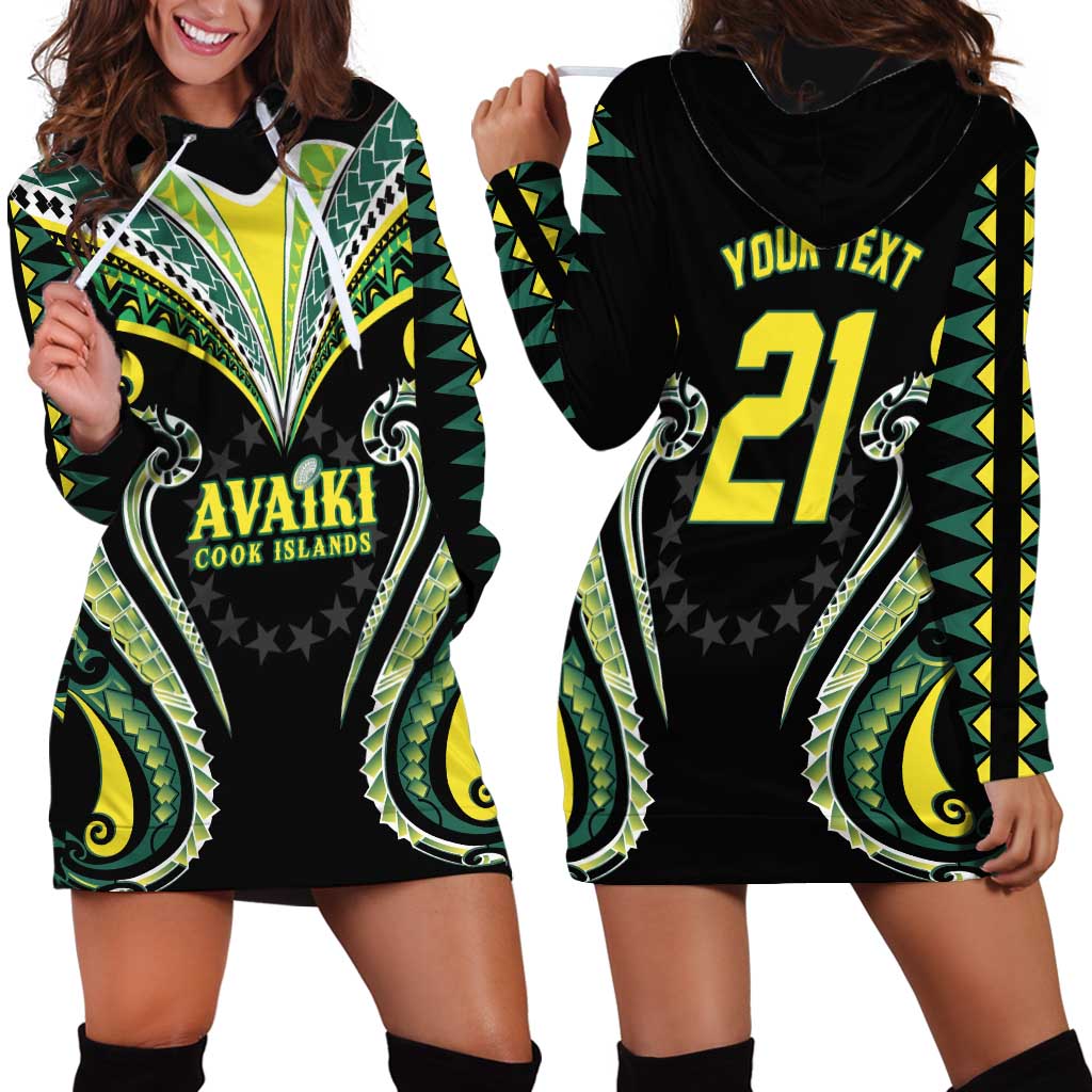 Custom Rugby Cook Islands Avaiki Hoodie Dress Black Kuki Airani Tribal Maori Inspired LT9 - Polynesian Pride