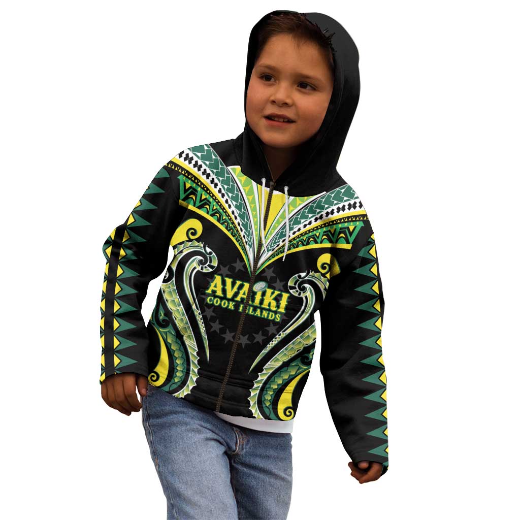 Custom Rugby Cook Islands Avaiki Kid Hoodie Black Kuki Airani Tribal Maori Inspired LT9 - Polynesian Pride