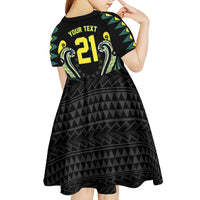 Custom Rugby Cook Islands Avaiki Kid Short Sleeve Dress Black Kuki Airani Tribal Maori Inspired LT9 - Polynesian Pride