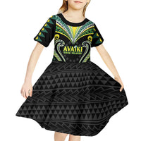 Custom Rugby Cook Islands Avaiki Kid Short Sleeve Dress Black Kuki Airani Tribal Maori Inspired LT9 - Polynesian Pride