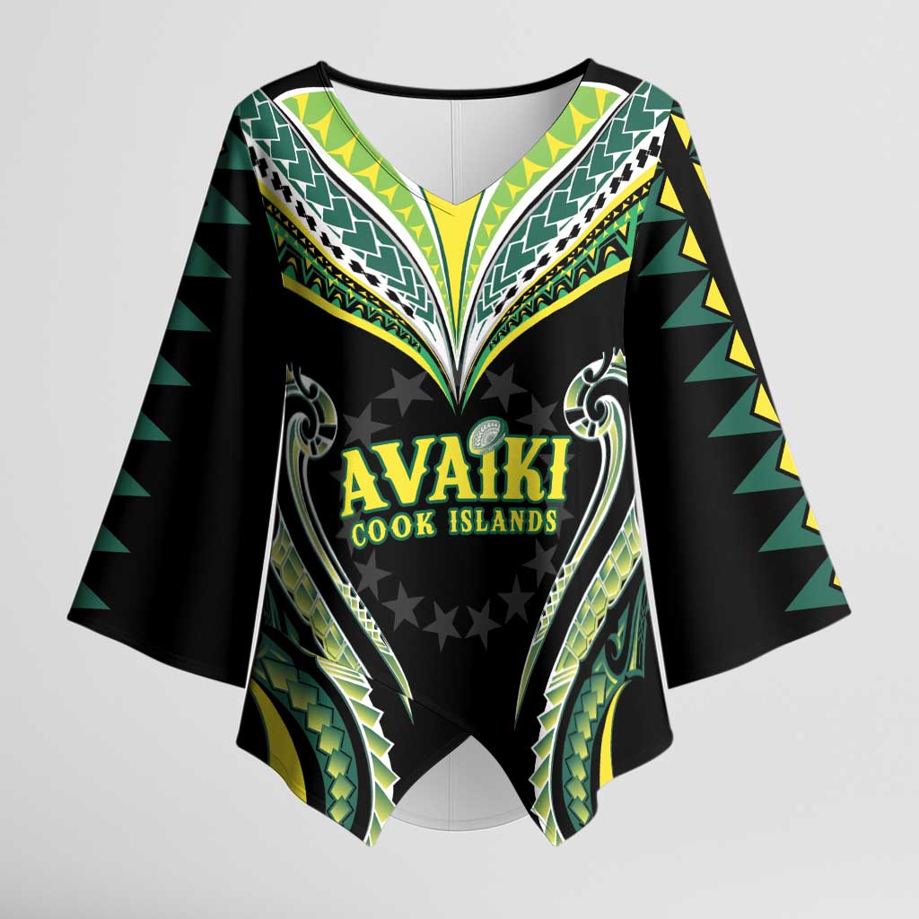 Custom Rugby Cook Islands Avaiki Kimono Sleeve Blouse Black Kuki Airani Tribal Maori Inspired LT9 Female Black - Polynesian Pride