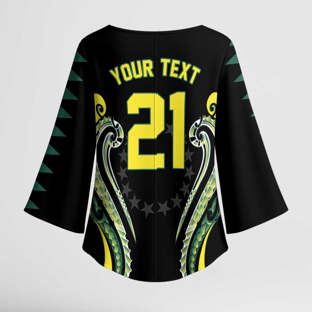 Custom Rugby Cook Islands Avaiki Kimono Sleeve Blouse Black Kuki Airani Tribal Maori Inspired LT9 - Polynesian Pride