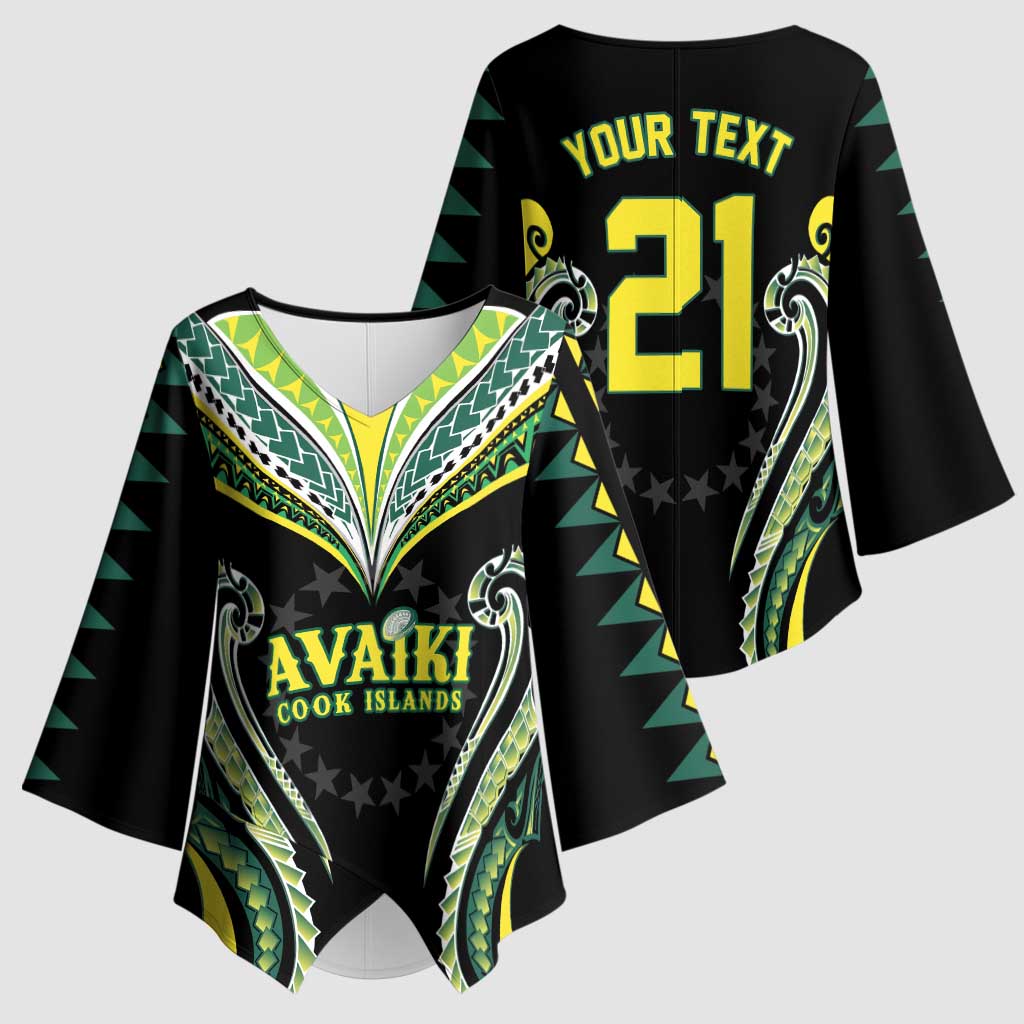 Custom Rugby Cook Islands Avaiki Kimono Sleeve Blouse Black Kuki Airani Tribal Maori Inspired LT9 - Polynesian Pride