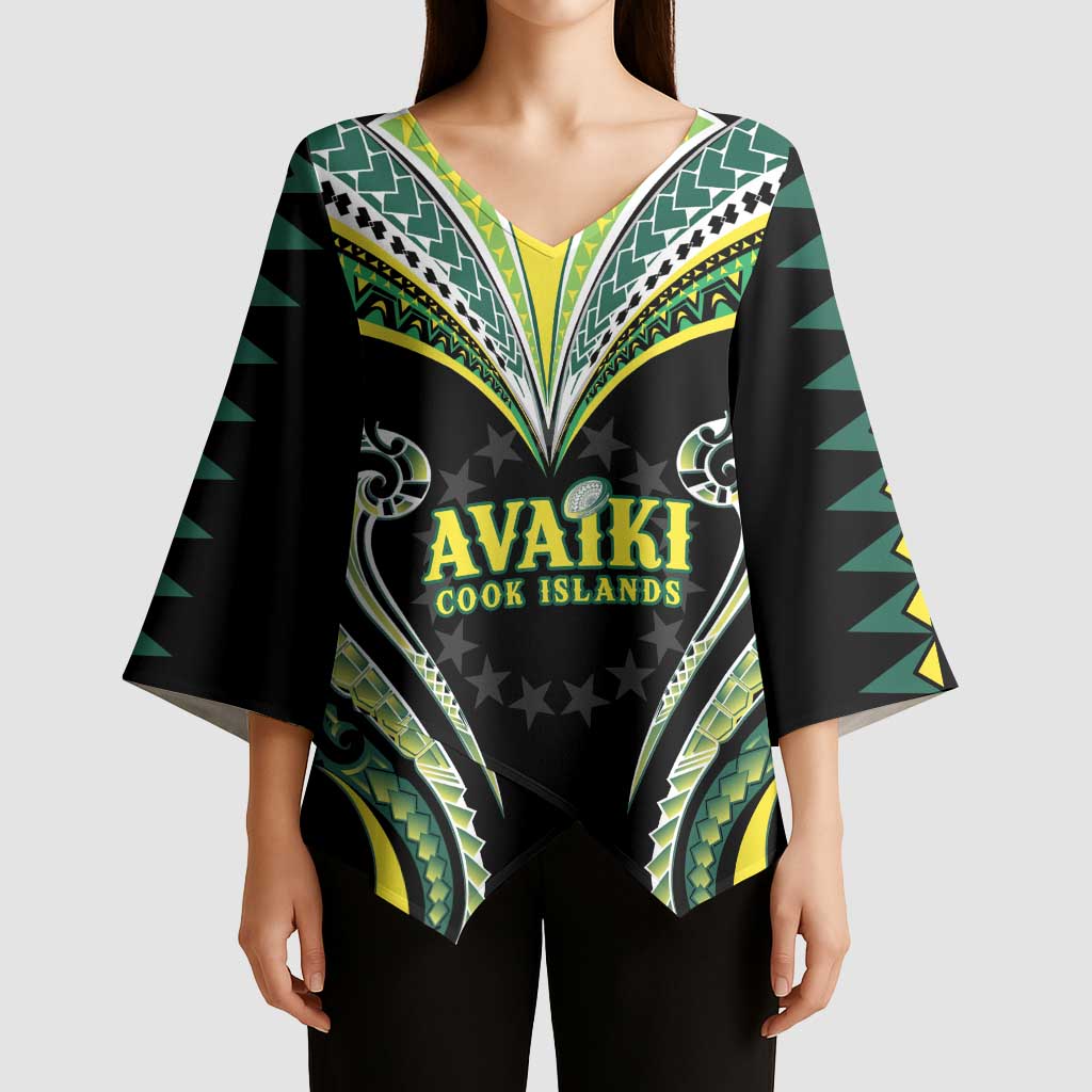 Custom Rugby Cook Islands Avaiki Kimono Sleeve Blouse Black Kuki Airani Tribal Maori Inspired LT9 - Polynesian Pride