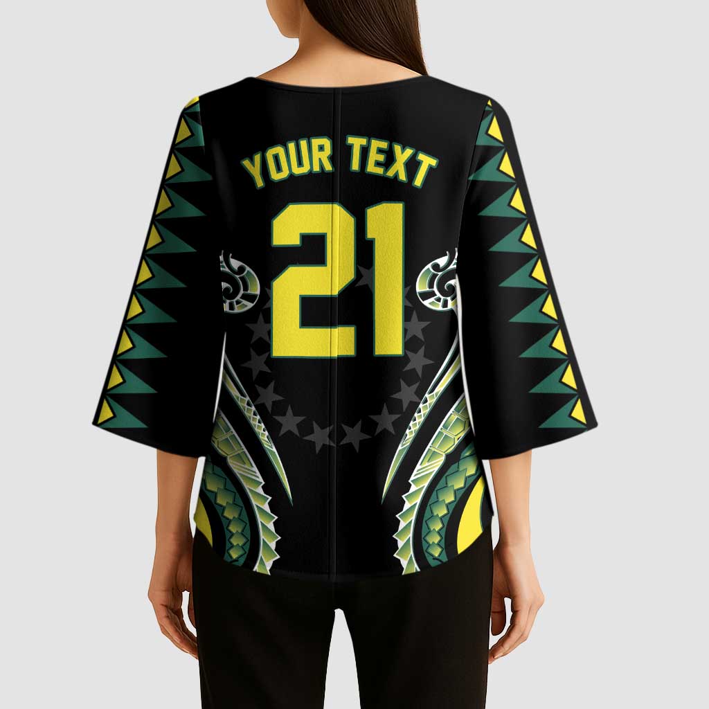 Custom Rugby Cook Islands Avaiki Kimono Sleeve Blouse Black Kuki Airani Tribal Maori Inspired LT9 - Polynesian Pride