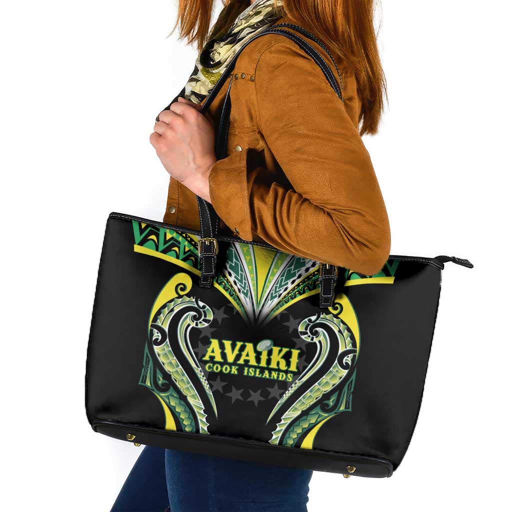 Rugby Cook Islands Avaiki Leather Tote Bag Black Kuki Airani Tribal Maori Inspired LT9 Black - Polynesian Pride