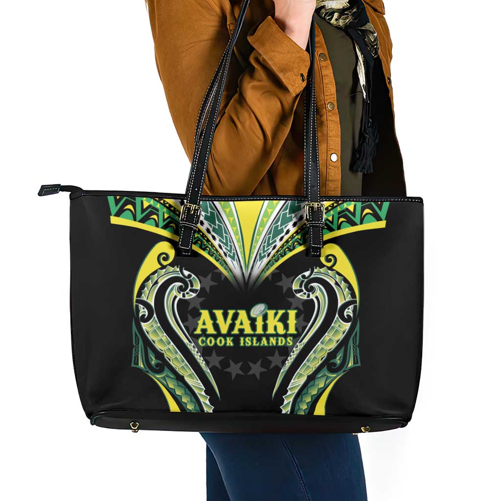 Rugby Cook Islands Avaiki Leather Tote Bag Black Kuki Airani Tribal Maori Inspired LT9 - Polynesian Pride
