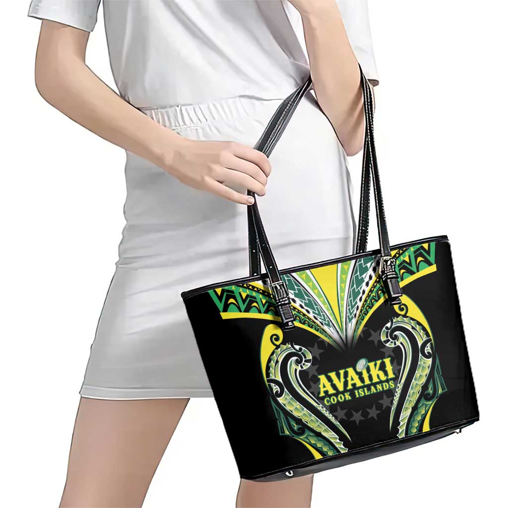 Rugby Cook Islands Avaiki Leather Tote Bag Black Kuki Airani Tribal Maori Inspired LT9 - Polynesian Pride