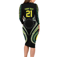 Custom Rugby Cook Islands Avaiki Long Sleeve Bodycon Dress Black Kuki Airani Tribal Maori Inspired LT9 - Polynesian Pride