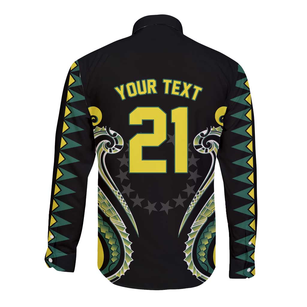 Custom Rugby Cook Islands Avaiki Long Sleeve Button Shirt Black Kuki Airani Tribal Maori Inspired - Polynesian Pride