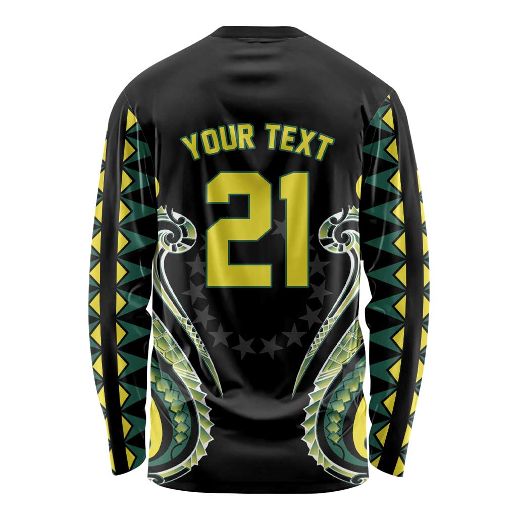 Custom Rugby Cook Islands Avaiki Long Sleeve Shirt Black Kuki Airani Tribal Maori Inspired LT9 - Polynesian Pride