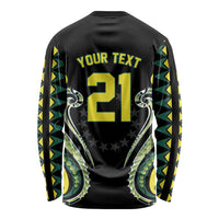Custom Rugby Cook Islands Avaiki Long Sleeve Shirt Black Kuki Airani Tribal Maori Inspired LT9 - Polynesian Pride