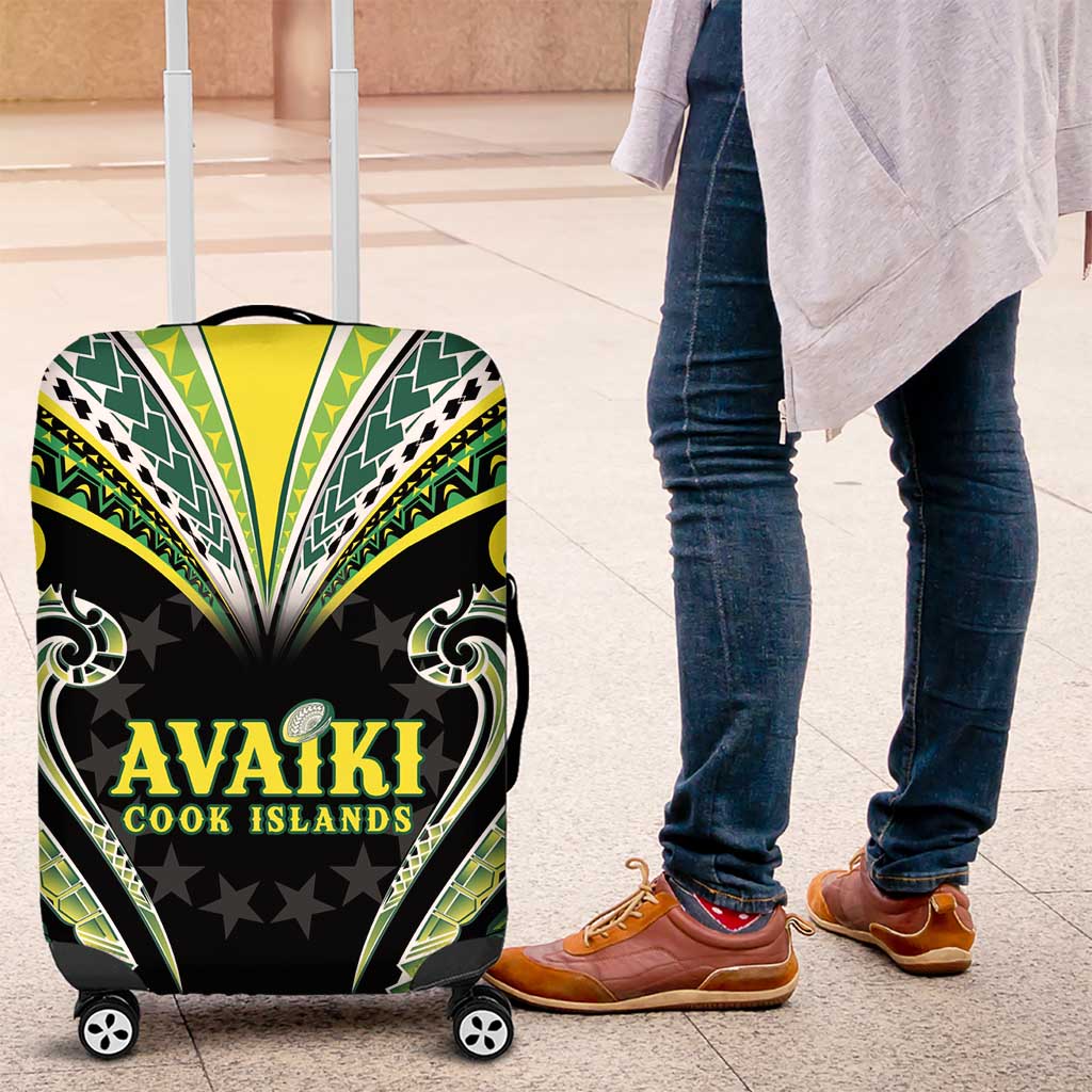 Rugby Cook Islands Avaiki Luggage Cover Black Kuki Airani Tribal Maori Inspired LT9 Black - Polynesian Pride