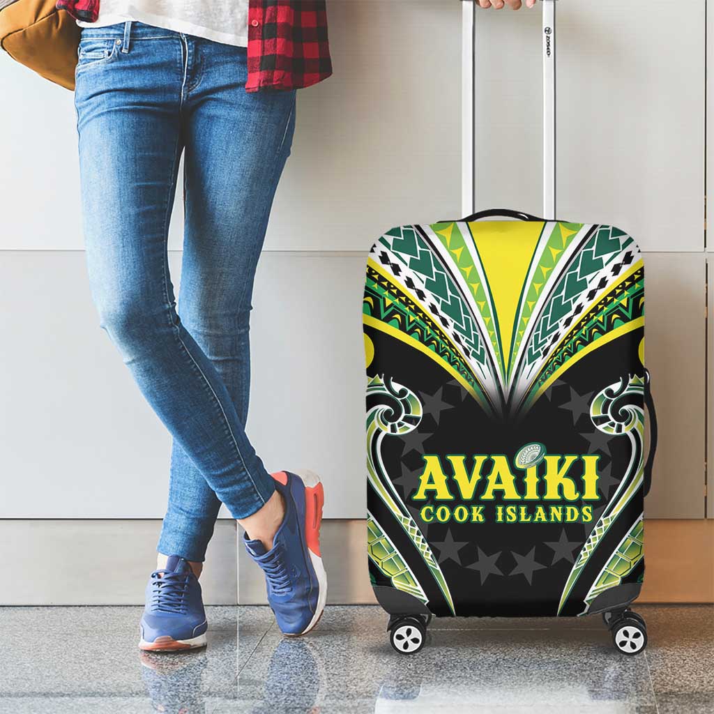 Rugby Cook Islands Avaiki Luggage Cover Black Kuki Airani Tribal Maori Inspired LT9 - Polynesian Pride