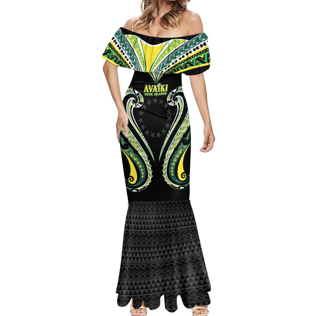 Custom Rugby Cook Islands Avaiki Mermaid Dress Black Kuki Airani Tribal Maori Inspired LT9 - Polynesian Pride